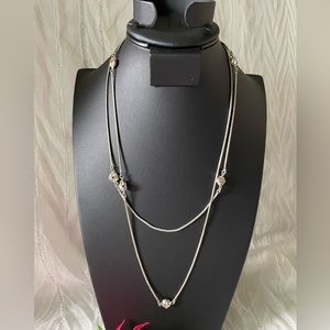Long silver tone snake chain necklace with lobster clasp or overhead